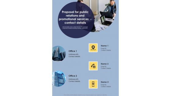 Proposal For Public Relations And Promotional Services Contact Details One Pager Sample Example Document Proposal For Public Relations And Promotional Services Contact Details One Pager Sample Example Document