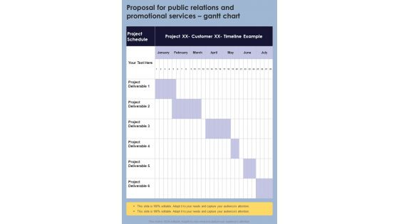 Proposal For Public Relations And Promotional Services Gantt Chart One Pager Sample Example Document