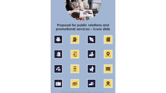 Proposal For Public Relations And Promotional Services Icons Slide One Pager Sample Example Document Proposal For Public Relations And Promotional Services Icons Slide One Pager Sample Example Document