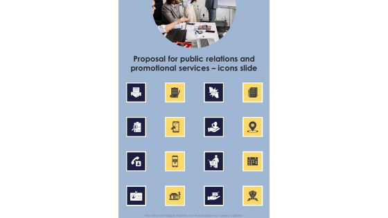 Proposal For Public Relations And Promotional Services Icons Slide One Pager Sample Example Document