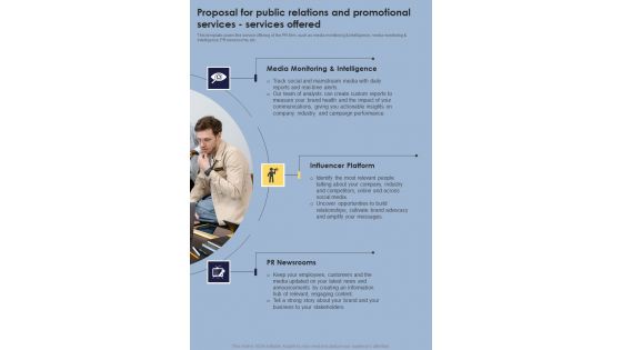 Proposal For Public Relations And Promotional Services Services Offered One Pager Sample Example Document