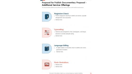 Proposal For Publish Documentary Proposal Additional Service One Pager Sample Example Document