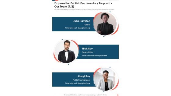 Proposal For Publish Documentary Proposal Our Team One Pager Sample Example Document