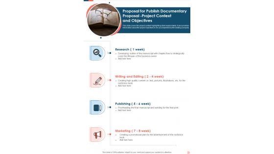 Proposal For Publish Documentary Proposal Project Context Objectives One Pager Sample Example Document