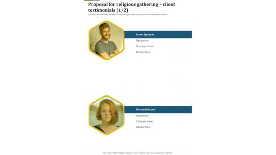 Proposal For Religious Gathering Client Testimonials One Pager Sample Example Document