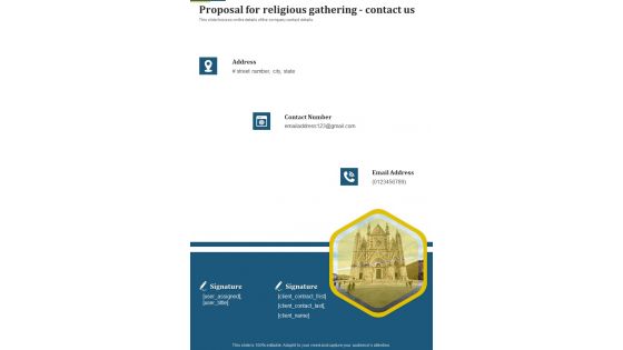 Proposal For Religious Gathering Contact Us One Pager Sample Example Document