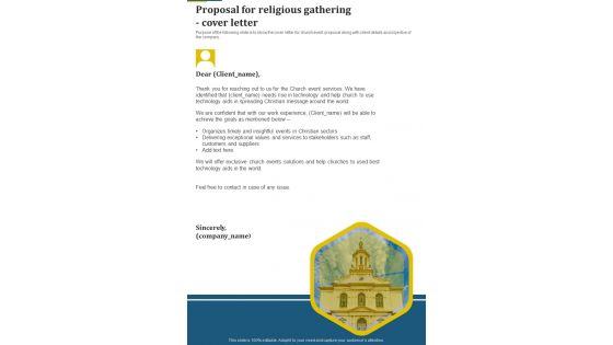 Proposal For Religious Gathering Cover Letter One Pager Sample Example Document