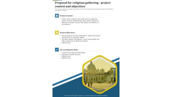 Proposal For Religious Gathering Project Context And Objectives One Pager Sample Example Document