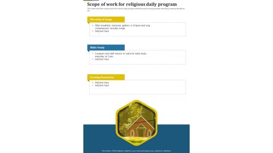 Proposal For Religious Gathering Scope Of Work One Pager Sample Example Document