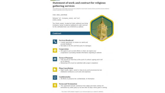 Proposal For Religious Gathering Statement Of Work One Pager Sample Example Document