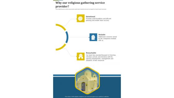 Proposal For Religious Gathering Why Our Religious One Pager Sample Example Document