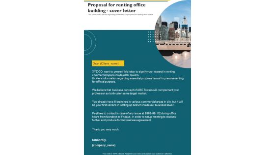 Proposal For Renting Office Building Cover Letter One Pager Sample Example Document