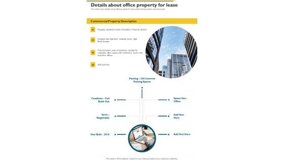 Proposal For Renting Office Building Details About Office Property One Pager Sample Example Document Proposal For Renting Office Building Details About Office Property One Pager Sample Example Document