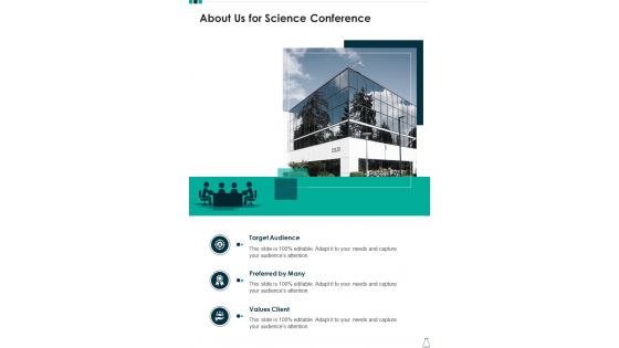 Proposal For Scientific Conference About Us One Pager Sample Example Document