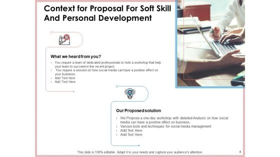 Proposal For Soft Skill And Personal Development Ppt PowerPoint Presentation Complete Deck With Slides