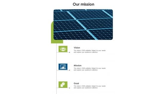 Proposal For Solar Energy System Sales And Setup Our Mission One Pager Sample Example Document