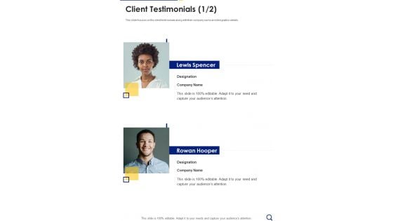 Proposal For Special Investigation Project Client Testimonials One Pager Sample Example Document