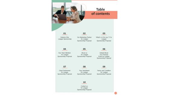 Proposal For Sports Event Fundraising Table Of Contents One Pager Sample Example Document