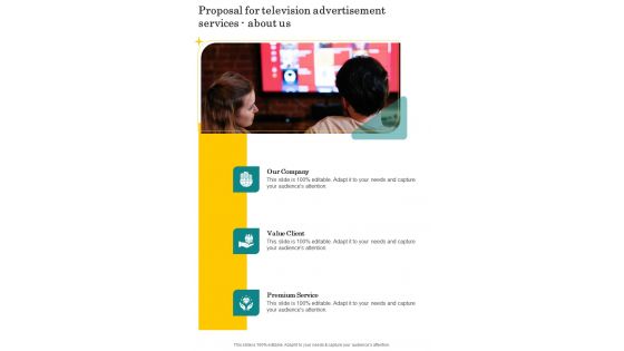 Proposal For Television Advertisement Services About Us One Pager Sample Example Document