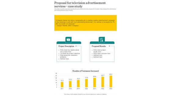 Proposal For Television Advertisement Services Case Study One Pager Sample Example Document Proposal For Television Advertisement Services Case Study One Pager Sample Example Document