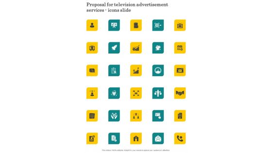 Proposal For Television Advertisement Services Icons Slide One Pager Sample Example Document Proposal For Television Advertisement Services Icons Slide One Pager Sample Example Document