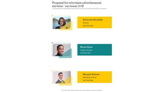 Proposal For Television Advertisement Services Our Team One Pager Sample Example Document Proposal For Television Advertisement Services Our Team One Pager Sample Example Document