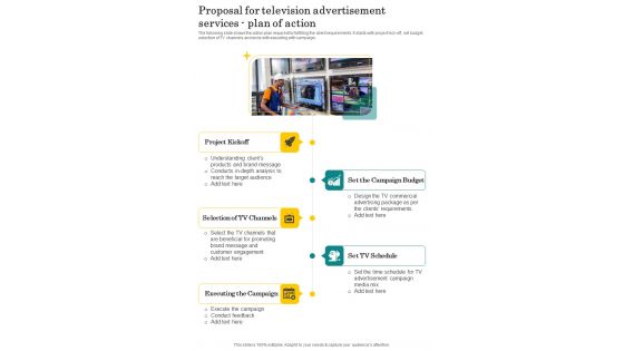 Proposal For Television Advertisement Services Plan Of Action One Pager Sample Example Document Proposal For Television Advertisement Services Plan Of Action One Pager Sample Example Document