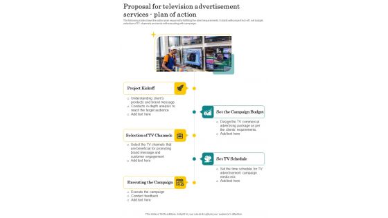 Proposal For Television Advertisement Services Plan Of Action One Pager Sample Example Document