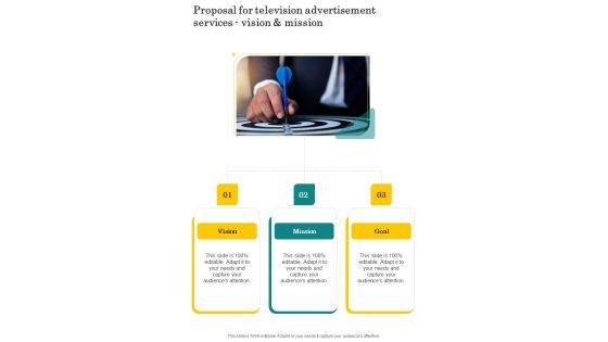 Proposal For Television Advertisement Services Vision And Mission One Pager Sample Example Document