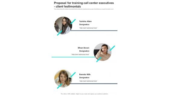 Proposal For Training Call Center Executives Client Testimonials One Pager Sample Example Document Proposal For Training Call Center Executives Client Testimonials One Pager Sample Example Document