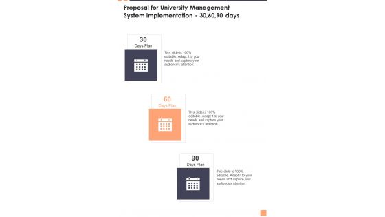 Proposal For University Management System Implementation 30 60 90 Days Wd One Pager Sample Example Document