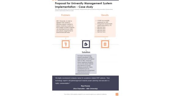 Proposal For University Management System Implementation Case Study Wd One Pager Sample Example Document