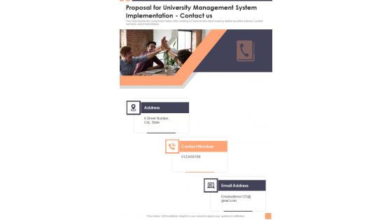 Proposal For University Management System Implementation Contact Us Wd One Pager Sample Example Document