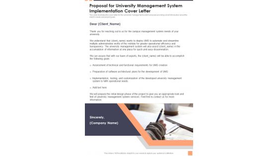 Proposal For University Management System Implementation Cover Letter Wd One Pager Sample Example Document