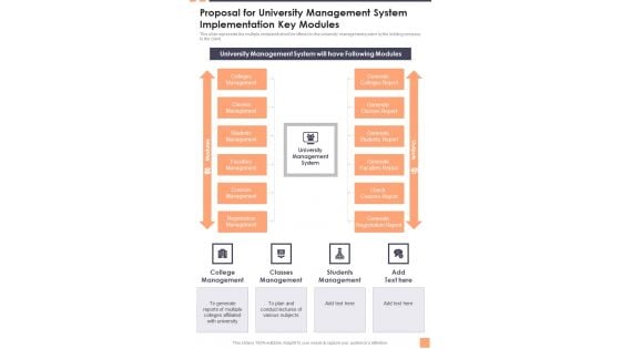 Proposal For University Management System Implementation Key Modules Wd One Pager Sample Example Document