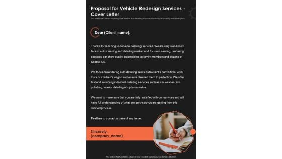 Proposal For Vehicle Redesign Services Cover Letter One Pager Sample Example Document