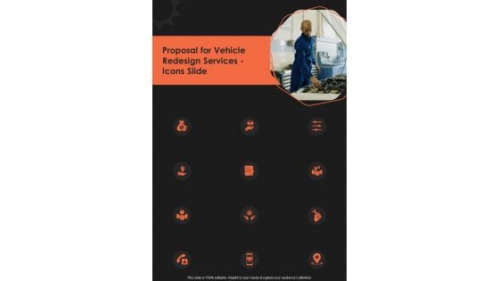 Proposal For Vehicle Redesign Services Icons Slide One Pager Sample Example Document
