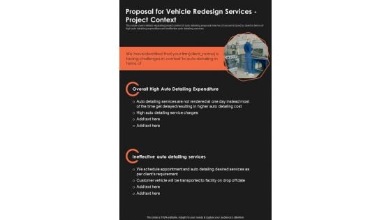 Proposal For Vehicle Redesign Services Project Context One Pager Sample Example Document