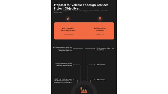 Proposal For Vehicle Redesign Services Project Objectives One Pager Sample Example Document