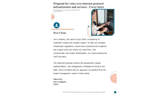Proposal For Voice Over Internet Protocol Infrastructure And Services Cover Letter One Pager Sample Example Document