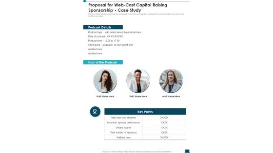 Proposal For Web Cast Capital Raising Sponsorship Case Study One Pager Sample Example Document