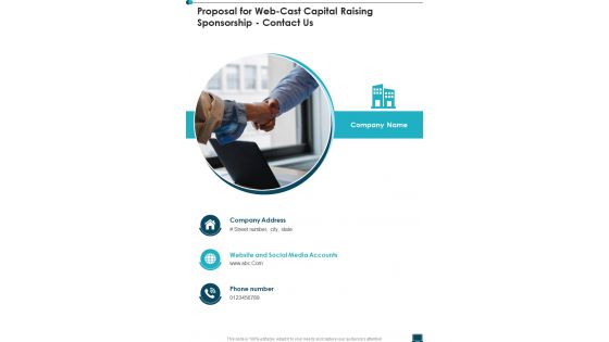 Proposal For Web Cast Capital Raising Sponsorship Contact Us One Pager Sample Example Document