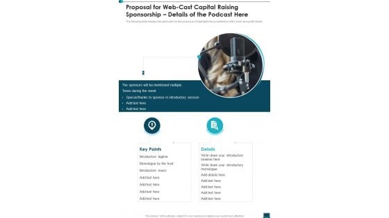 Proposal For Web Cast Capital Raising Sponsorship Details Of The Podcast One Pager Sample Example Document