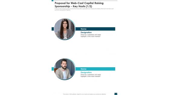 Proposal For Web Cast Capital Raising Sponsorship Key Hosts One Pager Sample Example Document