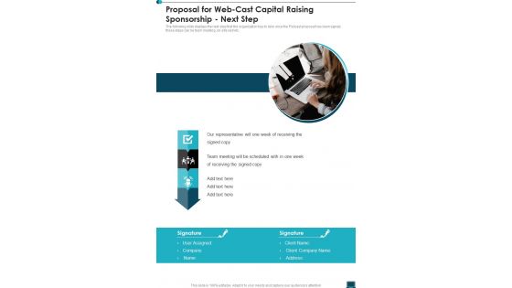 Proposal For Web Cast Capital Raising Sponsorship Next Step One Pager Sample Example Document