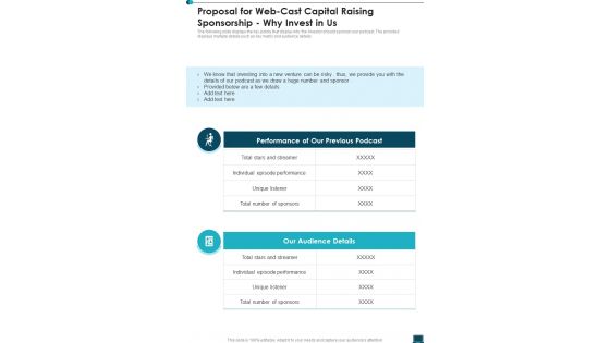 Proposal For Web Cast Capital Raising Sponsorship Why Invest In Us One Pager Sample Example Document