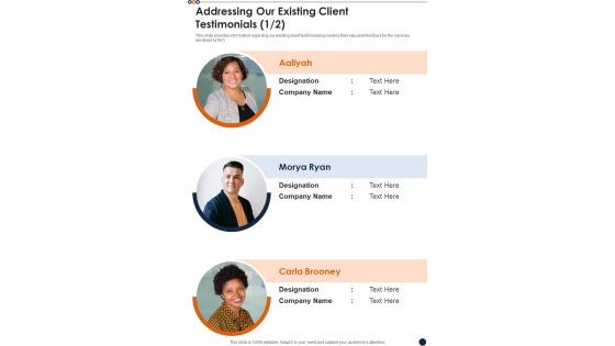 Proposal For Workforce Benefits Addressing Our Existing Client Testimonials One Pager Sample Example Document Proposal For Workforce Benefits Addressing Our Existing Client Testimonials One Pager Sample Example Document