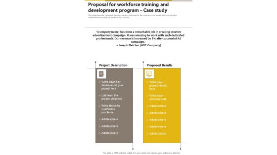 Proposal For Workforce Training And Development Program Case Study One Pager Sample Example Document