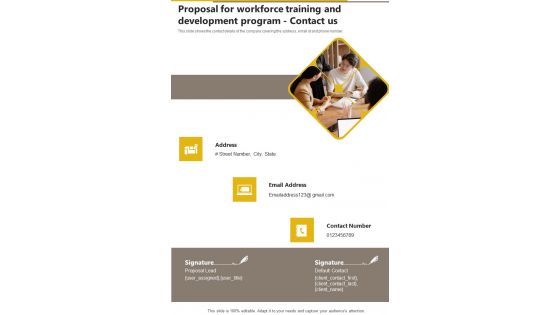 Proposal For Workforce Training And Development Program Contact Us One Pager Sample Example Document Proposal For Workforce Training And Development Program Contact Us One Pager Sample Example Document