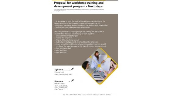 Proposal For Workforce Training And Development Program Next Steps One Pager Sample Example Document